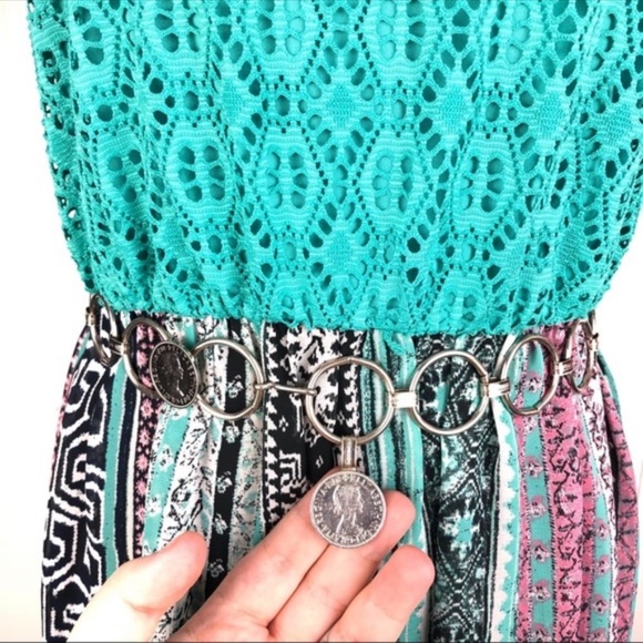 Vintage British Silver Elizabeth Coin Money Chain Circle Waist Belt Boho Grunge - Picture 4 of 6